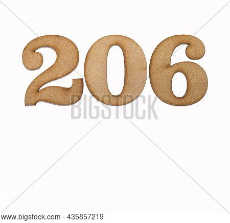 Number 206 In Wood, Isolated On White Background