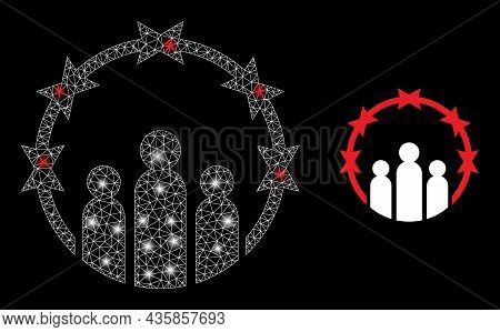 Glamour Mesh Vector Totalitarism With Glare Effect. White Mesh, Glare Spots On A Black Background Wi