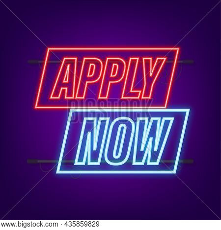 Apply Now. Web Banner. Arrow, Cursor Neon Icon. Arrow Vector Icon. Hand Click. Vector Stock Illustra