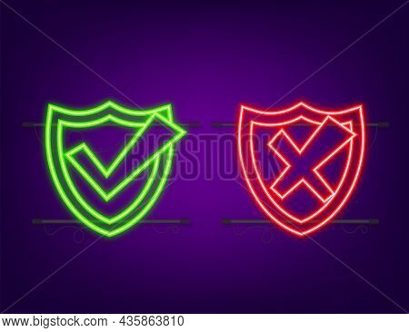 Approved And Rejected Label Sticker Neon Icon. Vector Stock Illustration