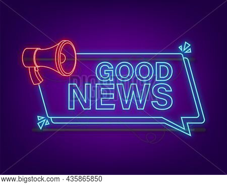 Megaphone With Good News. Megaphone Banner. Web Design. Neon Style. Vector Stock Illustration