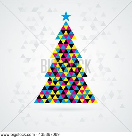 Abstract Mosaic Christmas Tree From Cmyk Triangles With Place For Text - Vector Illustration