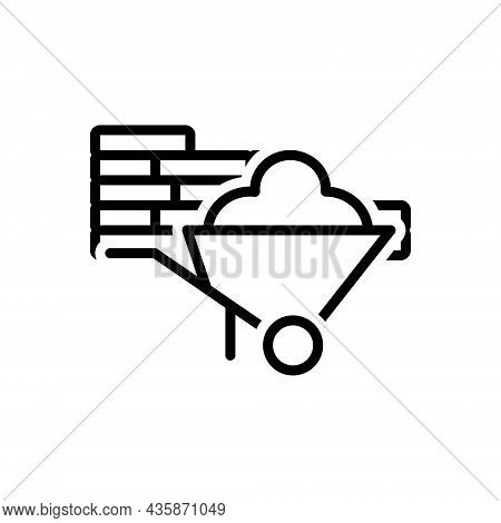 Black Line Icon For Material Stuff Goods Raw Resource Trolley Coal-trolley Brick