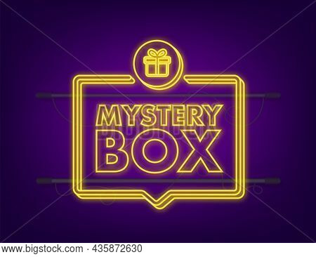 Mystery Box. Packaging For Concept Design. Surprise Present. Package Design. Help Symbol. Neon Icon.