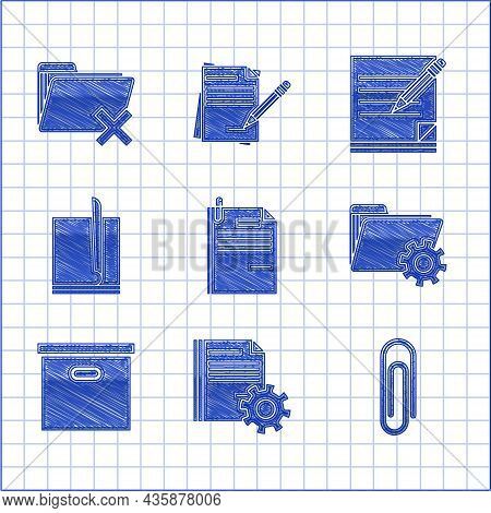 Set File Document And Paper Clip, Document Settings With Gears, Paper, Folder, Carton Cardboard Box,