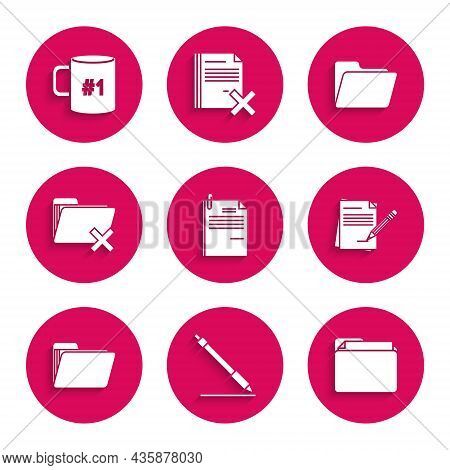 Set File Document And Paper Clip, Pen Line, Document Folder, Blank Notebook Pencil With Eraser, Dele