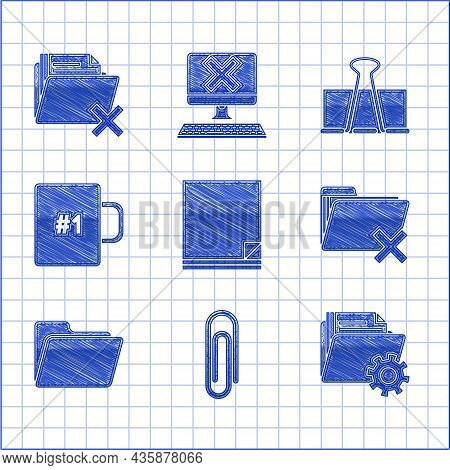 Set File Document, Paper Clip, Folder Settings With Gears, Delete Folder, Document, Coffee Cup, Bind