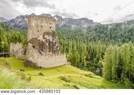 View At The Ruins Of Andraz Castel In South Tyrol Dolomites - Italy