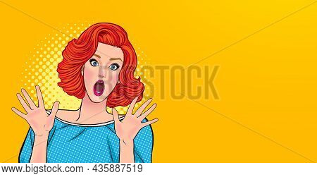 Shocking Woman  Surprised Somthing  In Retro Vintage Pop Art Comic Style