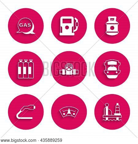Set Metallic Pipes And Valve, Motor Gas Gauge, Oil Platform In The Sea, Tanker Ship, Electrical Cabl