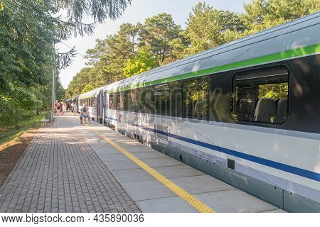 Jurata, Poland - July 20, 2021: Pkp Intercity Train On Jurata Railway Station.