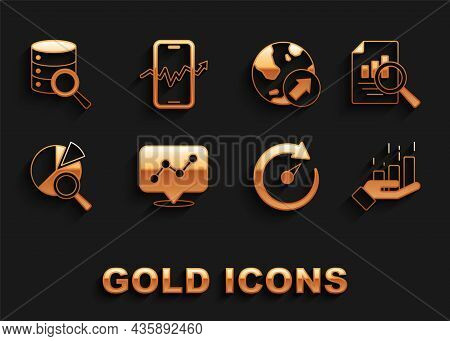 Set Graph Chart Infographic, Document With, Financial Growth, Digital Speed Meter, Search Data Analy