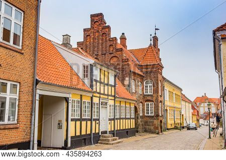 Viborg, Denmark - September 02, 2021: Colorful Old Houses In The Historic Center Of Viborg, Denmark