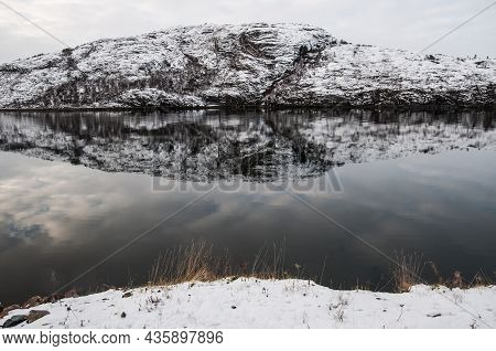 Reflex Of Mountains In The Sea, Finmark Landscape