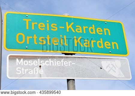 Sign Of The Double Village Treis.karden And Touristic Road Leading Through
