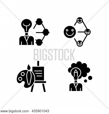 Creative And Professional Talents Black Glyph Icons Set On White Space. Networking Talent. Leadershi
