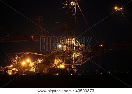 Giant Excavator In A Coal Open Pit Evening