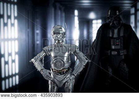 OCT 11 2021: Star Wars RA-7 protocol droid - Death Star droid - Customized action figure