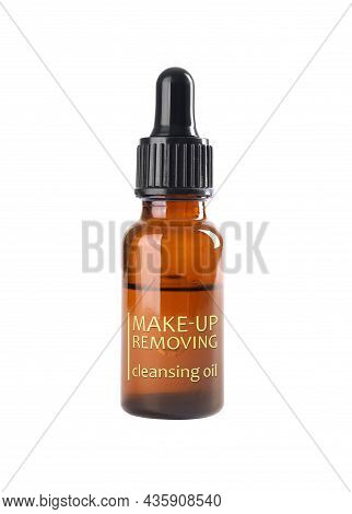 Bottle Of Hydrophilic Oil Isolated On White. Makeup Remover