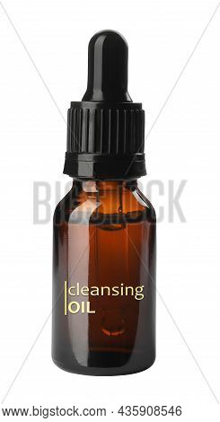 Bottle Of Hydrophilic Oil Isolated On White. Makeup Remover