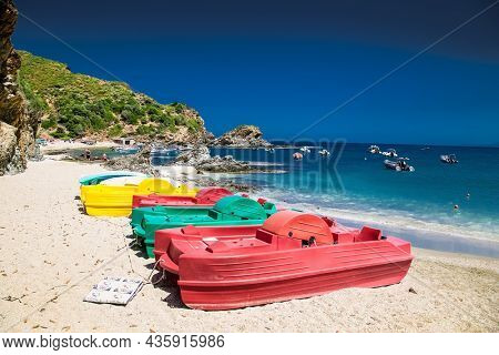 Kalamos, Evia, Greece-Avg 6, 2019: The Kalamos beach in Evia island, Greece.