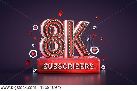 8k Subscribers Celebration One Thousand Followers Social Media Congratulation Card 3d Render