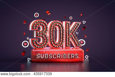 30k Subscribers Celebration One Thousand Followers Social Media Congratulation Card 3d Render