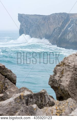 Landscape Of The Karst Limestone Sea Cliffs In Asturias In The Llanes Coast, North Of Spain, With Th