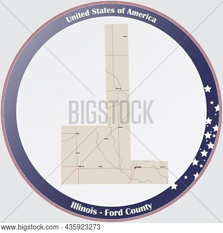 Map On An Old Playing Card Of Ford County In Illinois, Usa.