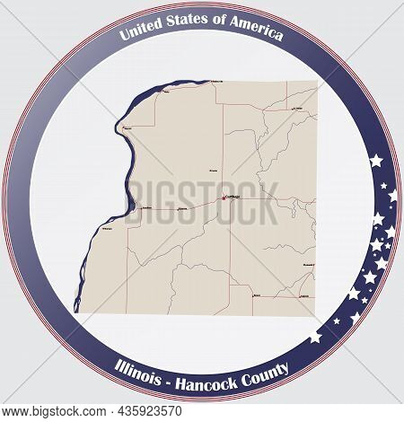 Map On An Old Playing Card Of Hancock County In Illinois, Usa.