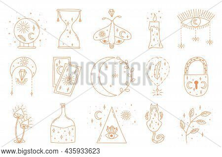 A Set Of Esoteric Elements. Doodle Lines Flat Vector Illustration.