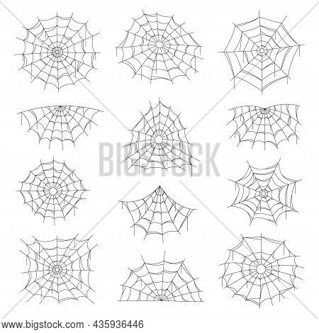 Cobweb And Spider Web Halloween Isolated Net. Vector Spiderwebs Of Round, Corner And Half Shape. Spo