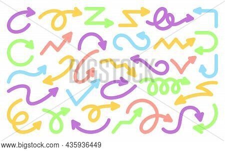 Arrow Colorful Hand Drawn Pointer Flat Set. Scrapbook For Typography Or Web Design. Flexible Navigat