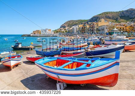 Colorful Fishing Boats In The Port Of Aspra, Sicily