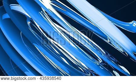 Spiral 3d Render Surface Of Abstract Waves In Space. Pure Colorful Swirl With Glass Curved Textures 