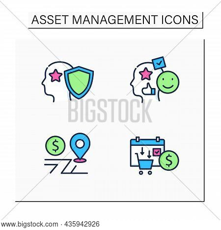 Asset Management Color Icons Set. Financial Resources. Intellectual Property, Accounting Goodwill, A