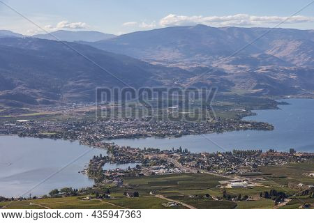 View Of A Small Touristic Town During A Beautiful Sunny Fall Season Day. Taken In Osoyoos, British C