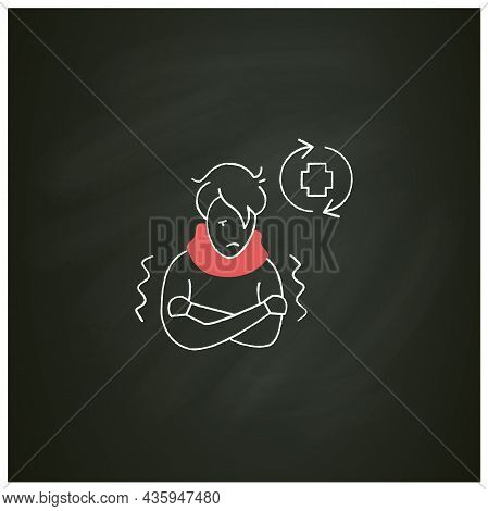 Ill Person Chalk Icon.covid Reinfected Or Re-ill Person Suffering Shivers And High Fever.covid Disea