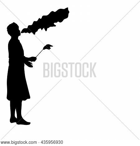 Silhouette Man With Flaming Torches. Circus Sideshow. Indian Culture And Tradition. Illustration Sym