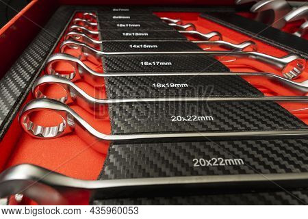 A Set Of Professional Wrenches In Lodgments, End Heads, Ratchet Wrench, Torx, Auto Repair, Auto And 