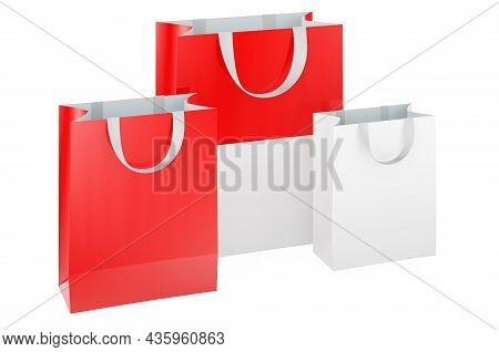 Shopping Bags With Indonesian, Monacan Flag. Shopping In Indonesia, Monaco, 