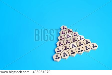 Company Employees In Pyramid Order Formation. Social Organizations, Commercial Structure. Team Organ