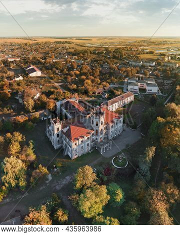 Aerial View Of Ruined Castle In Neo-gothic Style, Ukraine