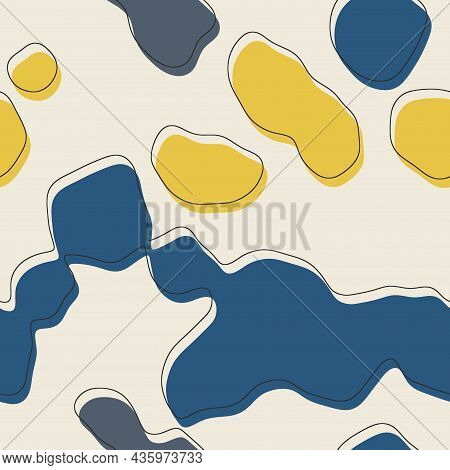 Seamless Abstract Organic Blog Shapes In Various Colors With Offset Outline Surface Pattern Design F