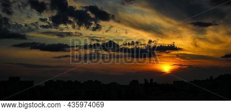Sunset Over Housing Blocks Of Warsaw Residential Area