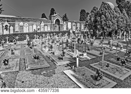 Venice, Italy - April 4, 2007: Gravestones At Cemetery Island Of San Michele In Venice, Italy. San M