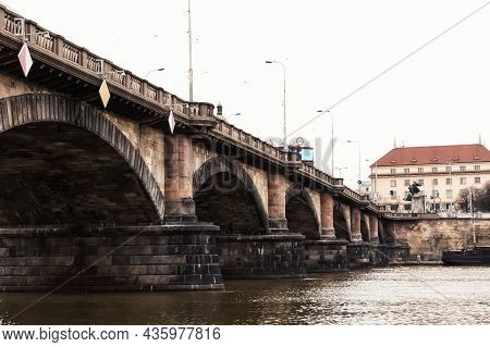 Czech Republic Prague 02.26.2017. Legion Stone Bridge Over The Vltava River
