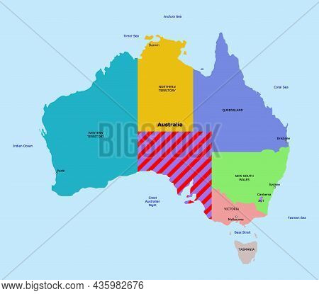 Vector Southern Territory On Australia Map Illustration, Red Highlighted Hatched Territory. Highligh