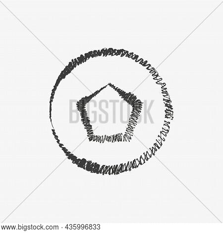Pentagon In Circle. Paint Pencil Art. Hand Drawn. Abstract Emblem. Business Logo. Vector Illustratio