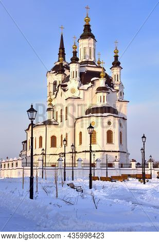 The Church Of Zechariah And Elizabeth In Tobolsk In The Winter. Siberian Baroque Architecture Of The